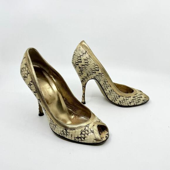 DOLCE & GABBANA Classic Snakeskin Peep Toe Heels - Picture 1 of 9